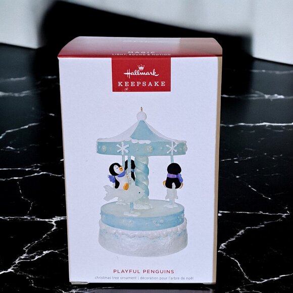 Hallmark Keepsake Christmas Ornament 2024, Playful Penguins on Carousel - Picture 10 of 11